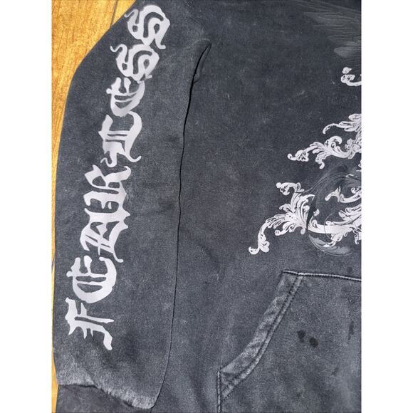 Vintage Y2K Social Collision Faith Fearless Angel Wings Full Zip Hoodie Black XS - Picture 3 of 6